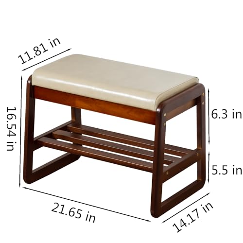 SOBIBO Solid Wood Shoe Rack Bench with Flip-Top Storage, Gray, 21.65" | Mid-Century Modern, Flip-top Hidden Storage, Faux Leather Cushion, 450lb Capacity, Ideal for Entryway, Hallway, Bedroom - color: Beige(flip‑top), size: 21.65 inches