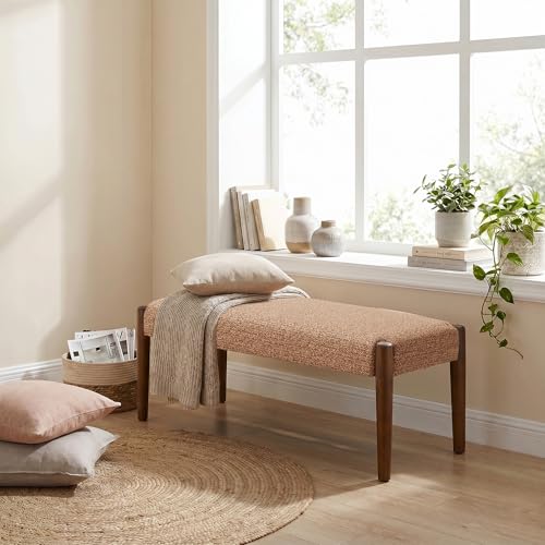 Usaint 42" End of Bed Bench with Wood Legs, Orange with Walnut Leg - color: Orange With Walnut Leg