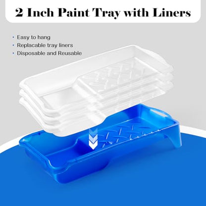 Mister Rui 25Pc 2" Foam Paint Roller Kit with Tray Liners & Sponge Brushes | High-Density 50kg/m³ Foam. Ideal for Furniture, Trim, Corners, Crafts and Detail Work on Small Surfaces - size: 2 Inch,25 Pack