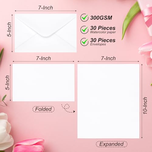 PATIKIL 80 Sets Pure Cotton Watercolor Cards 140lb/300 GSM Postcards with Envelopes for Art Painting Creative Thank Notes, 5x7 Inch Foldable Size