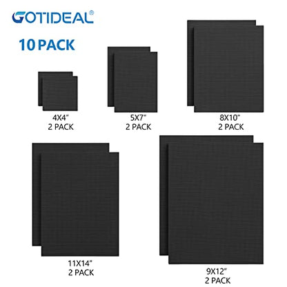 10Pcs Black Canvases, Multi Pack 4x4, 5x7, 8x10, 9x12, 11x14 | Stretched Canvases, Set of 10, Primed 100% Cotton, Artist Blank Canvas Boards for Painting, Acrylic Pouring, Oil Paint Art - color: Black, size: Multi Size-10 Pcs