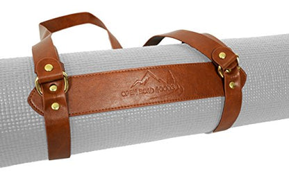 Open Road Goods Vegan Leather Yoga Mat Carrier Sling/Adjustable Blanket Strap/Faux Leather Bedroll Straps