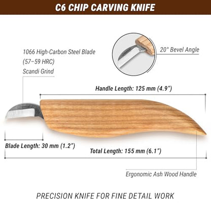 BeaverCraft Chip Carving Knife C6 1" - Wood Carving Tools for Beginners and Kids - Small Whittling Knife for Detail