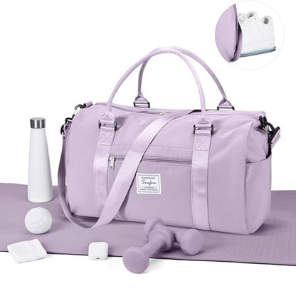 Gym Bag for Women Men with Shoes Compartment,Sports Duffle Bag Personal item travel Duffel Bags Tote Bag Small Carry on Weekender Overnight Bag Workout Dance Bag Hospital Holdalls Light Purple - color: A13-Light Purple