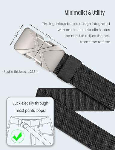 GEIT Stretch Nylon Belt,1 3/8" Elastic Belt with Quick Release Buckle - color: Silver/Black, size: Waist 35"-38" (Length45")