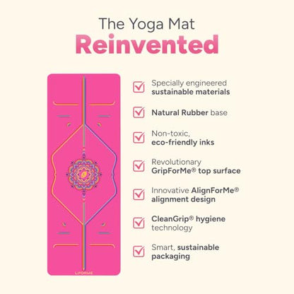 LIFORME Yoga & Yoga Pad Bundle Pack – Patented Alignment System, Eco-Friendly, Non-Slip Warrior-Grip, Made with Natural Rubber, Thick, Sweat Resistant, Comfortable - Grateful Pink