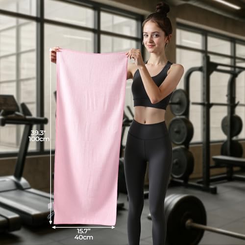 REDKISS 4 Pack Microfiber Workout Towels, Quick-Dry Gym Towels for Men, Yoga & Running, Soft Breathable, 39" x 16" - color: Pink/Light Blue/Green/Light Purple