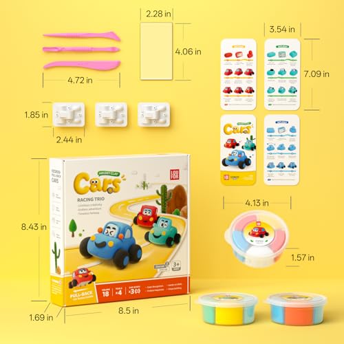 Air Dry Clay Kit for Kids - 3 Boxes Pull Back Car Making | Modeling Clay with Sculpting Tools, Base, Backing Board, Tutorial, Ultra Light & Soft, Creative DIY Arts and Crafts Toys - color: Racine Trio