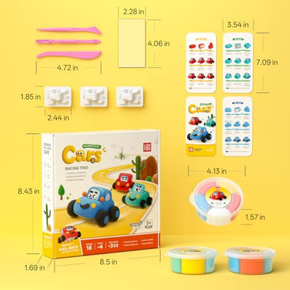 Air Dry Clay Kit for Kids - 3 Boxes Pull Back Car Making | Modeling Clay with Sculpting Tools, Base, Backing Board, Tutorial, Ultra Light & Soft, Creative DIY Arts and Crafts Toys - color: Racine Trio