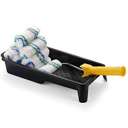 NANJA 4" Paint Roller Tray Set Mini Tray,Frame10 Premium Covers for Edges | Black mini paint tray, sturdy frame, 10 premium roller naps. For house painting edges, walls, trim, cabinets.