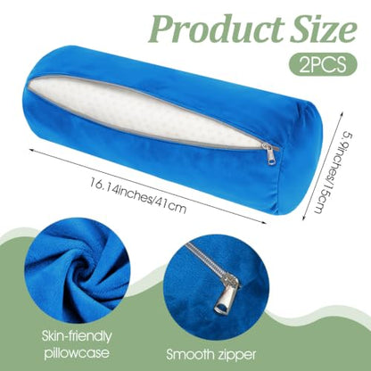 Xindojuz 2 PCS 16 x 6 Inch Support Neck Roll Pillow Cover (Blue) | Round Soft Bolster Pillow Covers with Hidden Zipper, Neck Roll Cylinder Pillowcases for Cylindrical Cushion, Pillow-Case Only - color: Blue