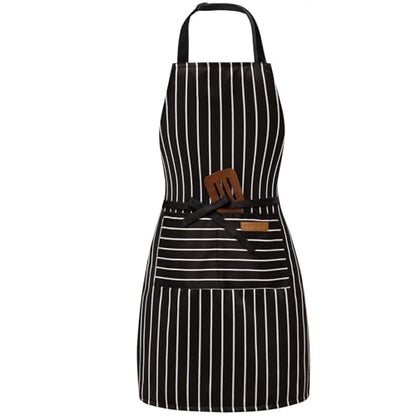BeLuyi Adjustable Bib Apron with 2 Pockets Chef Cooking Kitchen Restaurant Aprons for Women Men - color: Black Stripes