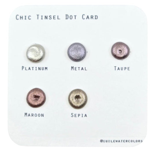IUILE Handmade Watercolor Paints - Chic Tinsel 2024 Dot Card (5 colors). Chrome, Metallic, Shiny, Shimmer - color: Chic Tinsel 2024 Dot