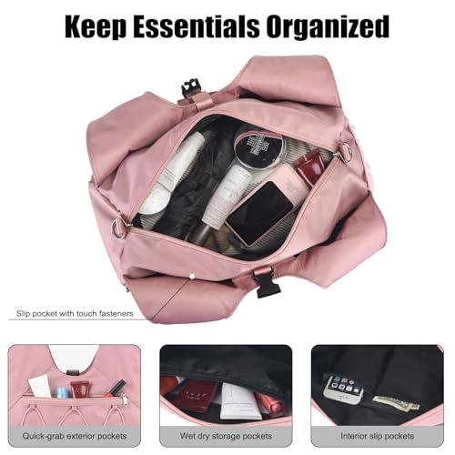 Forestfish Gym Bag For Women With Yoga Mat Holder, Pink | Shoe Compartment, Wet Dry Storage Pocket, Removable Shoulder Strap, Lightweight & Water Resistant - color: Pink