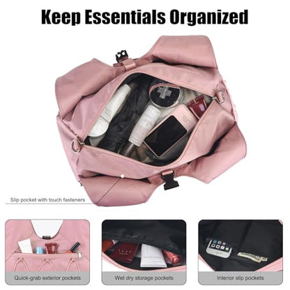 Forestfish Gym Bag For Women With Yoga Mat Holder, Pink | Shoe Compartment, Wet Dry Storage Pocket, Removable Shoulder Strap, Lightweight & Water Resistant - color: Pink