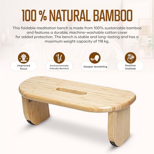 NIXSCALINO Folding Meditation Bench | Bamboo Kneeling Stool with Rocking mechanism - Portable Cross Legged Folding Seiza Chair