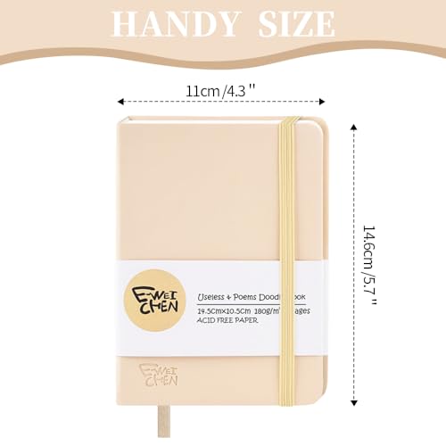 5.7x4.1" Hardcover Mixed Media sketchbook,Pocket Junk Journal Supplies | PU Cover,96Pages,180gsm Blank Paper,Small Portable for Travel, Diary Notebooks for Drawing,Work,Memo,Writing.Beige - color: PU Cover-5.7x4.1in-Beige