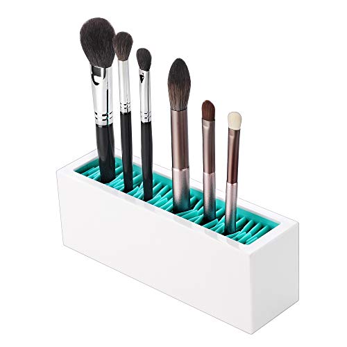 JAMEND CLXP Makeup Brushes Holder Organizer, Silicone Vanity Air Drying Rack Display Storage for Brush, Eyeliners and More, Practical Cosmetic Tools Container (Blue-White) - color: Blue-White