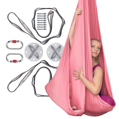 AyuHome Aerial Silks Yoga Swing Aerial Hammock Kit for Home - color: Aerial silk - Pink New