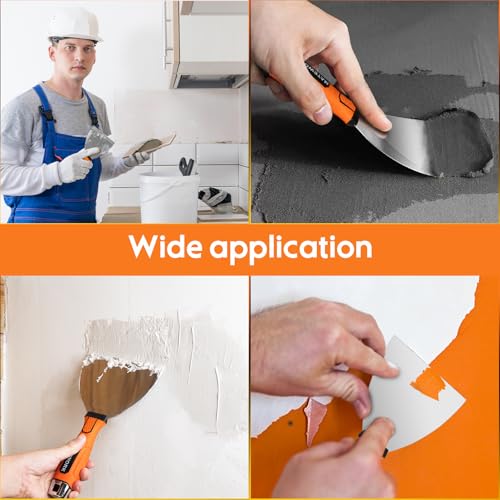 Matework 8 Inch Spackle Knife Tools, Putty Knife Scraper, Ergonomic Grip Tapping Knife with Hammer End for Drywall Work - color: 8 Inch