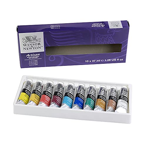 Winsor & Newton Artisan Water Mixable Oil Paint Set, 10 x 37ml Tubes | Clean with water; no solvents needed. Color depth, lightfastness, opacity/transparency are the same as traditional oils. - style: Tube Set 10 x 1.25-oz