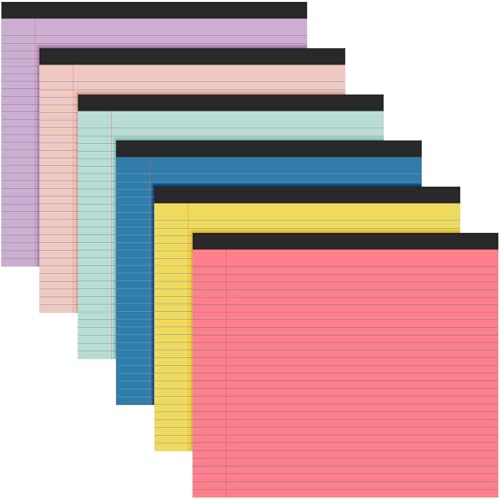 Lincia 6 Pcs Legal Pads Landscape Notebook, Childish Color | 11" x 9.5" College Ruled Notepad,Horizontal Lined Notebook, 40 Sheet, 80 Gsm, Assorted Colors Paper, Pastel Writing Pad - color: Childish Color