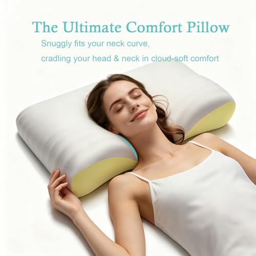 Memory Foam Cervical Pillow, Side and Back Sleeper Pillow for Neck Pain Relief, Orthopedic Cervical Contour Shape Soft Ergonomic Cervical Neck Pillow with Cooling Ice Silk Breathable Design