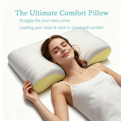 Memory Foam Cervical Pillow, Side and Back Sleeper Pillow for Neck Pain Relief, Orthopedic Cervical Contour Shape Soft Ergonomic Cervical Neck Pillow with Cooling Ice Silk Breathable Design