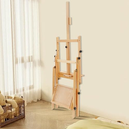 Wood Foldable Easel Stand, Large Wood H-Frame Easel with Storage Drawer & Tray, Adjustable Artist Easel Stand for Painting, Display, Activities, Students, Holds Canvas Art Up to 36"