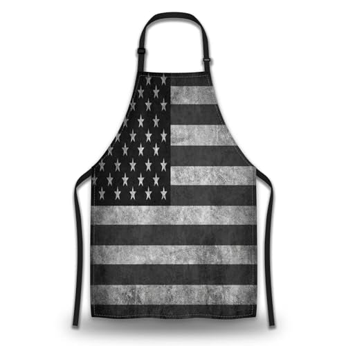 Kitchen Apron for Men Black and White American Flag Kitchen Aprons for Women for Cooking Restaurant BBQ Painting Crafting Gardening 27” (W) x 31” (H), Waterproof Apron - color: American Flag