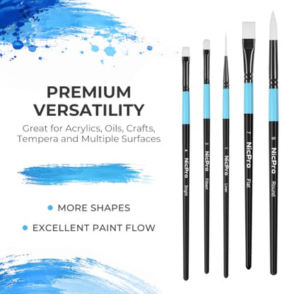 Nicpro 12pcs Artist Paint Brush Set, Paint Brushes for Acrylic Painting | Firm Synthetic Bristle Paintbrushes with Flat Round Filbert Angle Bright Liner for Oil Gouache, Tempera, Craft, Model, Fabric - color: Black-blue