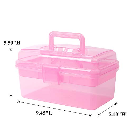 Multipurpose Plastic Storage Container Organizer Box Case with Removable Tray and Handle for Art, Craft, Sewing Supplies, Clear&Pink - color: clear/pink