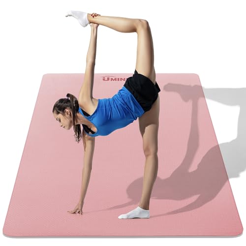 UMINEUX Large Yoga Mat for Men and Women 1/4 & 2/5 Inch Extra Thick TPE Fitness Mat for Home Gym Workout, Non-Slip, Eco Friendly Exercise Mat for Yoga, Pilates, Stretching, Meditation - color: Rose Tan & Dawn Blue, size: 72"x48"x2/5"