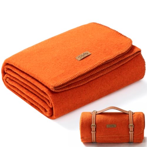 Molithe 100% Wool Blanket, 62" x 48", Warm, Thick, Military, Camping Gear - color: Orangered, size: Medium