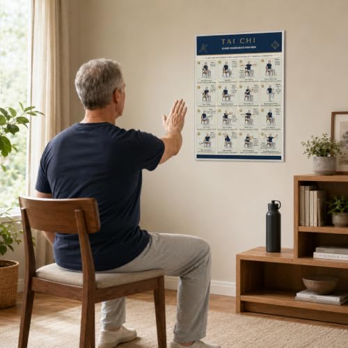 Tai Chi Chair Workout Chart for Seniors & Beginners, 16 Gentle Seated Exercises to Improve Balance, Mobility & Flexibility, Home Exercise Guide, 12 x 16 Inch Unframed