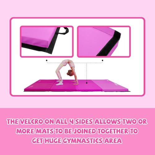 Kangaroo Hoppers Gymnastics Tumbling Mats Foldable Gym Tumble Mat for Kids - color: Gradient Pink, size: 2×8FT×2''