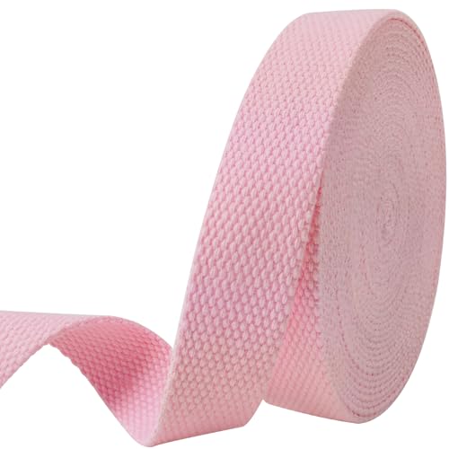 Heavy‑Duty Cotton Webbing Strap 1''x6yds Pink for Bags | 2mm thick webbing for dog collars, backpack, bag handles, apron straps, slings, sewing repairs & DIY craft projects. - color: Pink