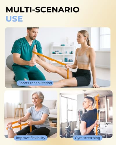Trideer Stretching Strap with Loops & Leg Lifter, Non-Elastic PT Strap - color: Orange