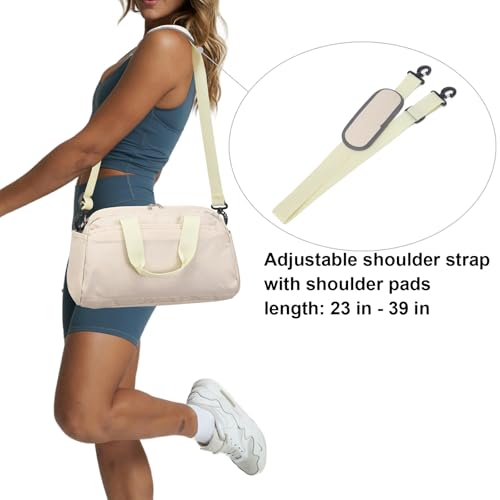 14 inch Small Gym Bag for Women & Men, Mini Duffel Bag for Travel Sports Lightweight Carry On Bag (Beige) - color: Beige