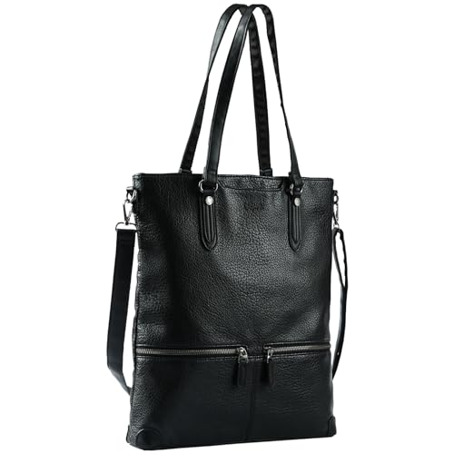 Lassviin Laptop Tote Bag, Leather Work Tote for Computer Bag Waterproof Lightweight Shoulder Bag Purse Handbag Crossbody Bag - color: Black - Large