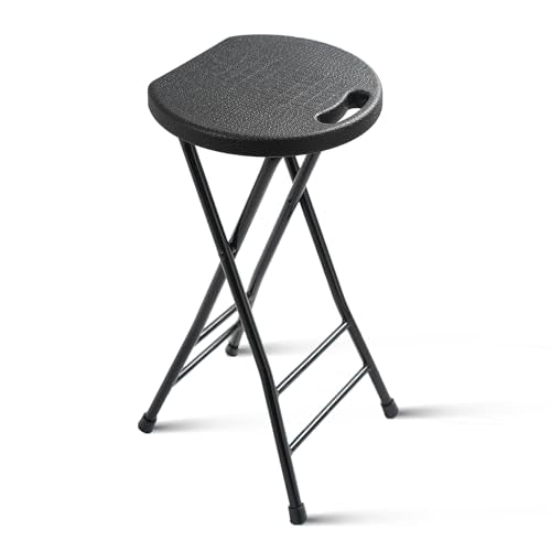 COOZMENT 24-Inch Folding Stool with Handle, Folding Bar Stool with Non-Slip Feet,Folding Chair,Indoor and Outdoor Foldable Stool for Adults,500 lbs Capacity,Kitchen,Game Room(13"×11.5"×24") - color: Black, size: 24-Inch,Set of 1