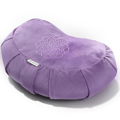 Hihealer Premium Crescent Meditation Cushion, Buckwheat Yoga Bolster Pillow - color: Purple