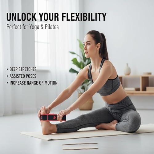 Fitness Resistance Bands with Handles, Fitness Resistance Band for Stretching and Yoga, Adjustable Bands for Full Body Stretching Shaping - color: Red
