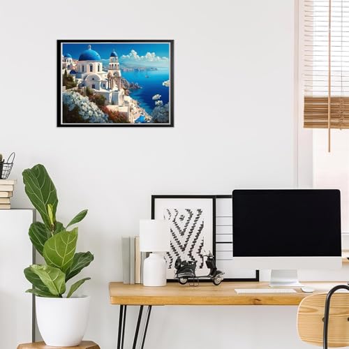 Diamond Painting Romantic Island Diamond Painting Kits for Adults, Full Round Diamond Blue Castle DIY Landscape Art Room Decor Dining Room Decor for Romantic Gifts Valentine's Day Surprise 30x40cm