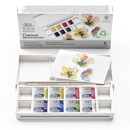 Winsor & Newton Cotman Watercolor Paint Set, 8 Half Pan, Floral Pocket Set | Introductory Watercolor made with Fine Art Pigments, Perfect for Beginners, Lightfast & Permanent, Good Tinting Strength - style: 8 Half Pan Floral Colors