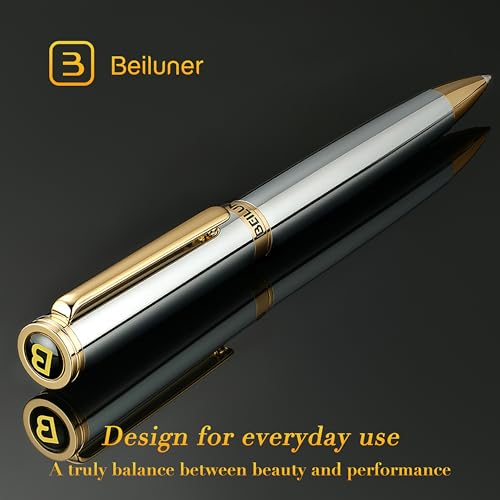 BEILUNER Silver Gold Gel Pen - Luxury Featuring sophisticated chrome finishes, with 24K Gold Accents, Best Pen Gift Set for Men & Women, Business Signature, Executive, Office Retractable Pens - color: Silver Chrome and Gold Finish