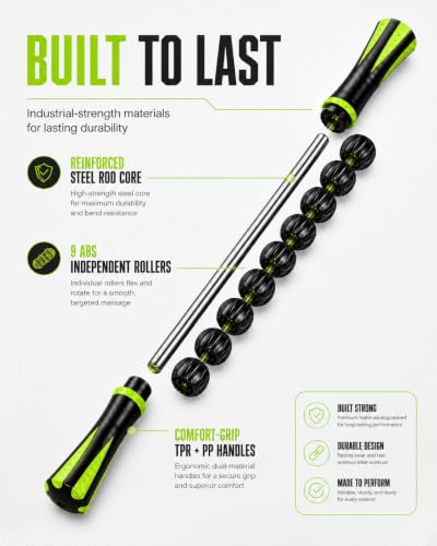 Massage Roller Stick for Muscles Deep Tissue, Portable Muscle Roller with 9 Independent ABS Rollers, 81 Contact Points, Dual-Grip Handles for Gym & Home Use