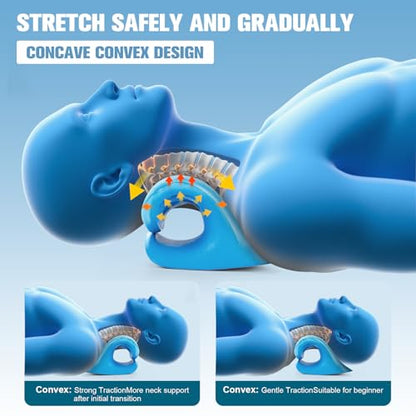 Neck Stretcher & Cervical Traction Pillow, TMJ & Shoulder Relief, Blue