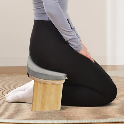 Meditation Bench Foldable & Ergonomic, Kneeling Meditation Stool with 5° Forward Tilt & 400lbs Capacity, Bamboo Meditation Stool with Detachable Velvet Cushion forYoga Prayer (Gray) - color: Grey