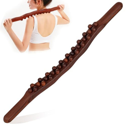 Guasha Wood Massage Stick Tools,31 Beads Back Massage Roller Stick,Lymphatic Drainage Massager for Body Shaping (31beads)